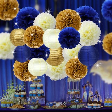 gold and navy party decorations